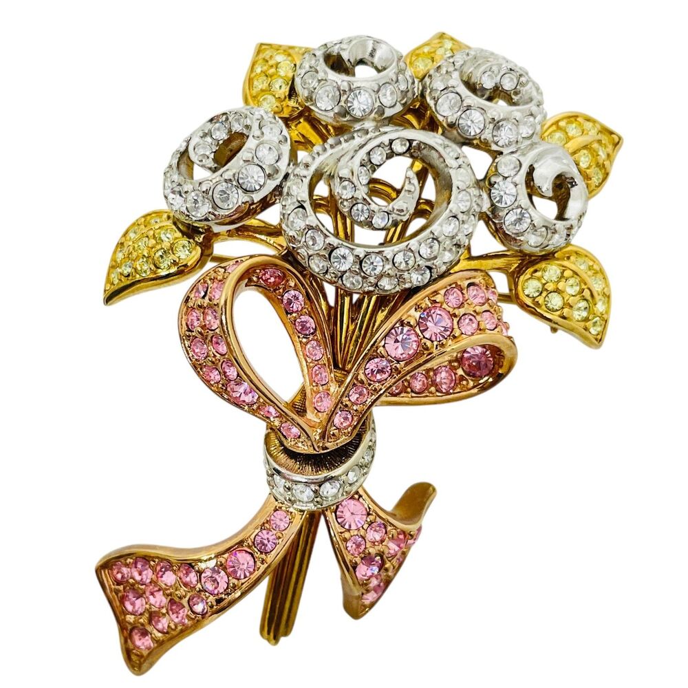 SWAROVSKI swan logo 98 JP signed vintage compassion flower crystal brooch